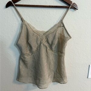 Vintage Vanity Fair Sheer Lace Trim Cami in Champagne Light Beige